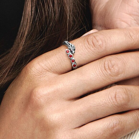 Women's Game of Thrones Dragon Sparkling Sterling Silver Ring Red Stones Glamour - Picture 5 of 5
